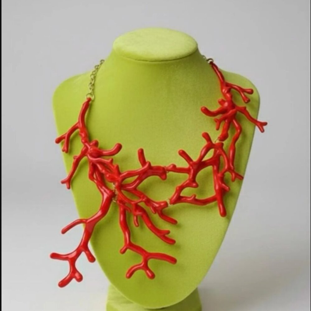 Gold plated Red Coral Branch Statement Necklace